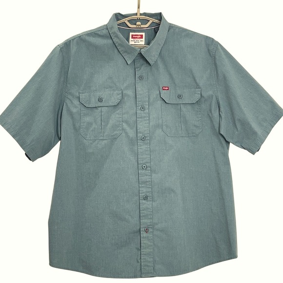 Wrangler Other - Wrangler Mens Button Down Shirt 2XL Green Short Sleeve Stretch Poplin Relaxed